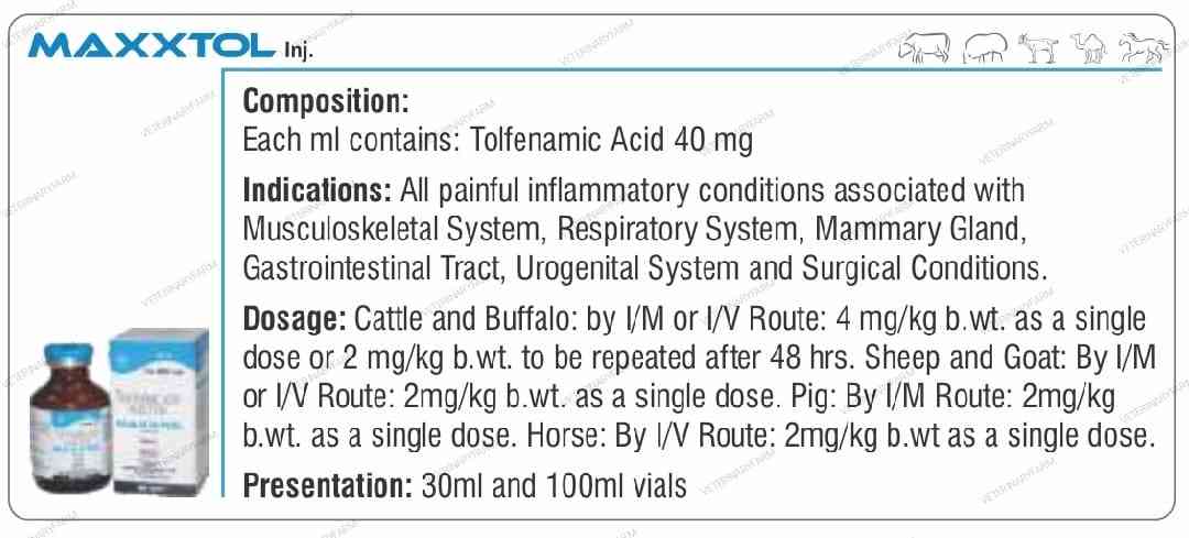 Maxxtol Tolfenamic Acid veterinary injection uses